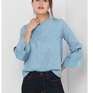 GAP Denim Chambray Ruffled Bell-Sleeve Top